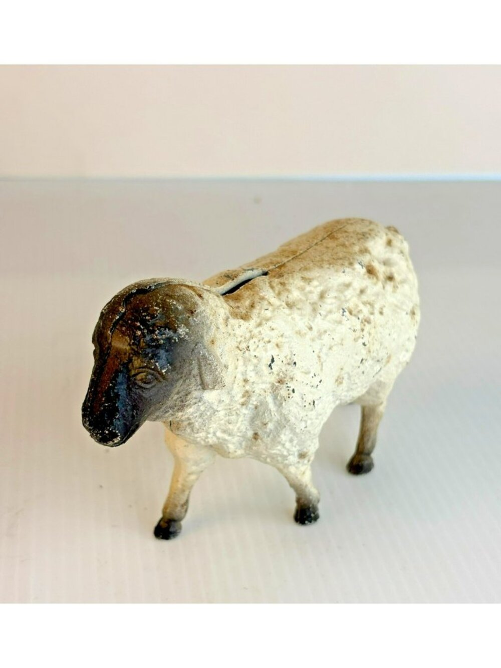 Old Antique Cast Iron Metal Sheep Lamb Still Coin Bank Farm Animal